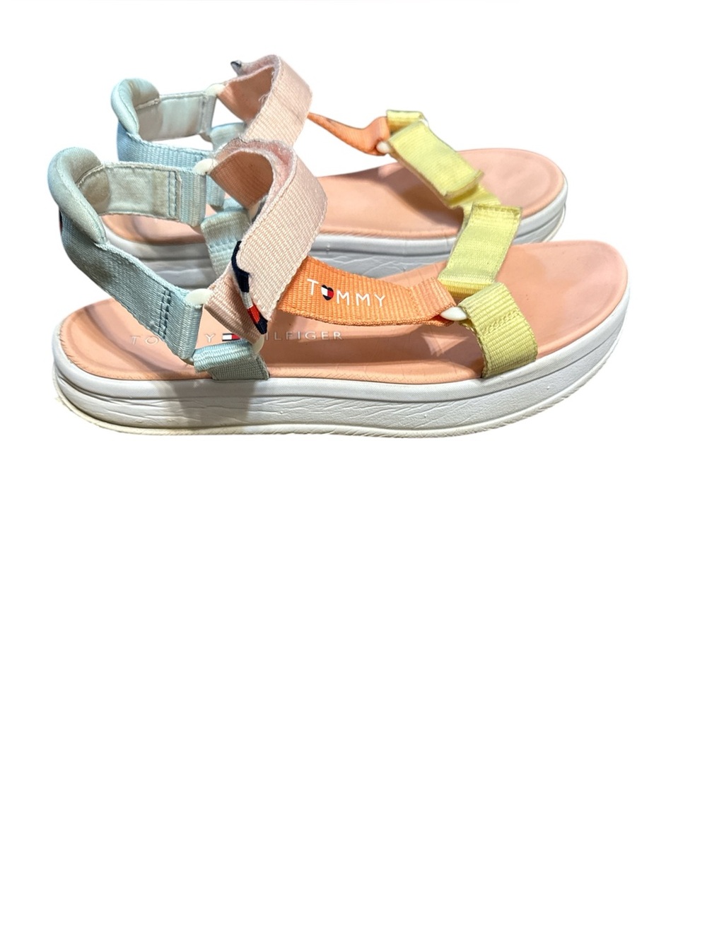 Tommy Hilfiger Women's  Pastel Pink, Mint & Yellow Velcro Strap Sandals Size 7
